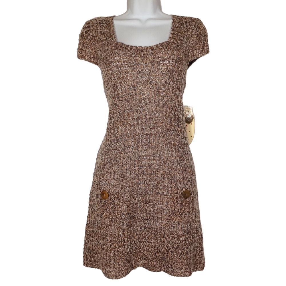 GLIMMER BY JJ BASICS Mohair Ramie Brown Knit Sweater A-Line Dress Large NWT